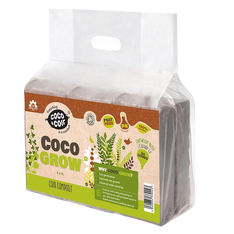 Coco Grow Pure Coir Compost with added Nutrients 6 x 9ltr